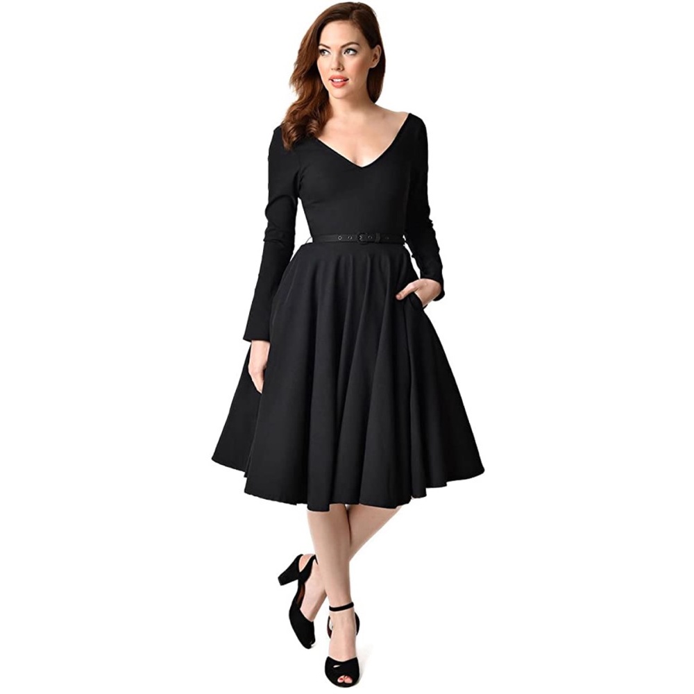 Unique Vintage 1950s Maude Black Swing Dress